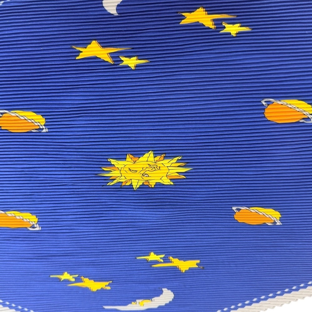 Ricami Ponte Vecchio Blue Pleaded Silk Scarf Celestial Sun Moon Stars Italy